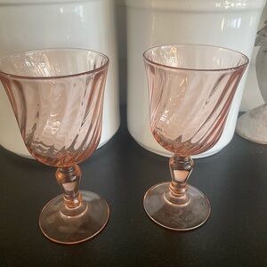 2 French Pink Rosaline Arcoroc Luminarc Rosaline Pink Swirl Wine Goblets 5.75”
